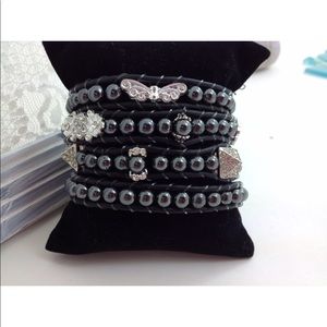 Hematite and rhinestone bead wrap bracelet
